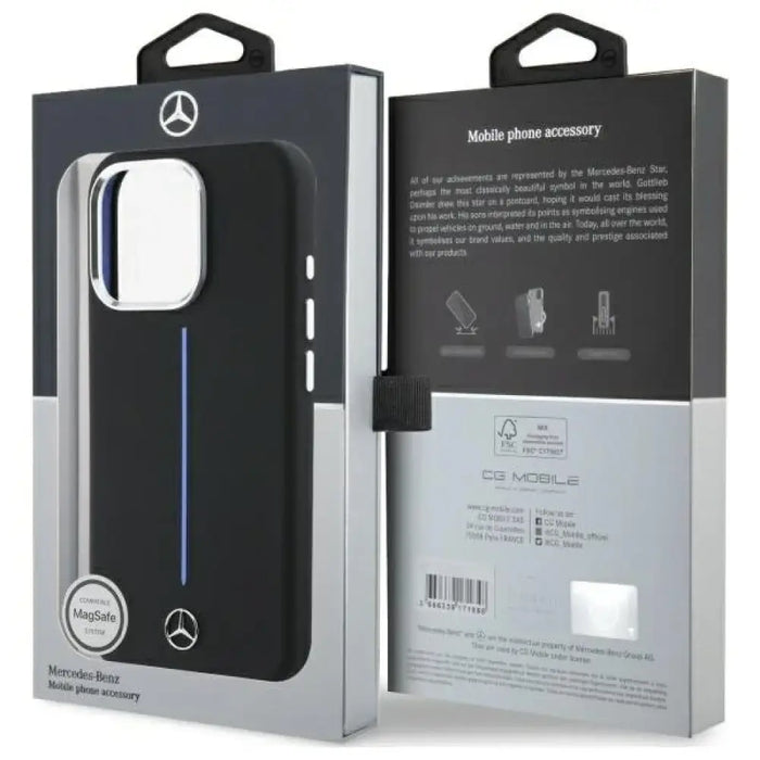 Калъф Mercedes Silicone Blue Stripe MagSafe iPhone 16 Pro