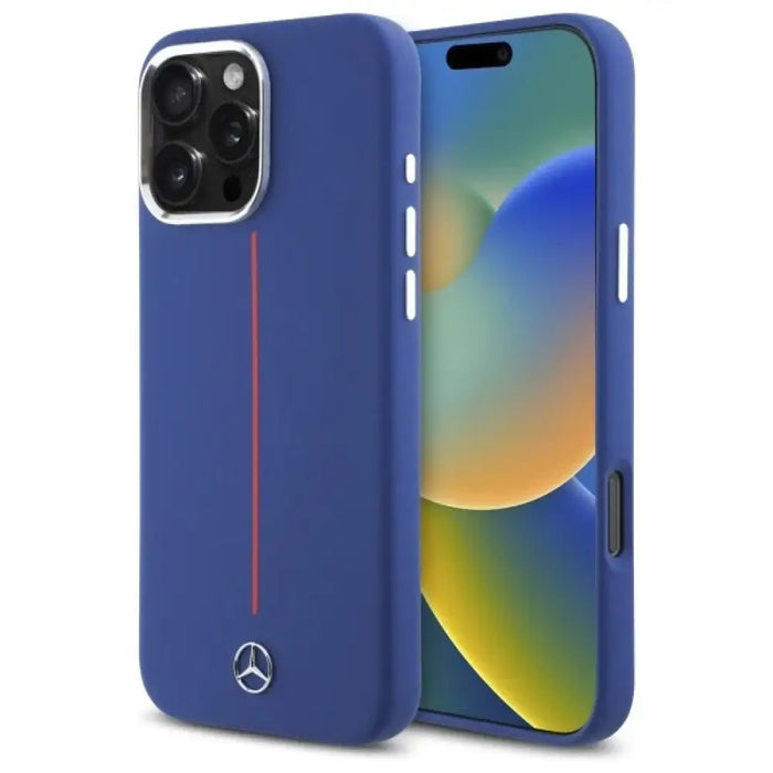 Калъф Mercedes Silicone Red Stripe MagSafe за iPhone 16 Pro