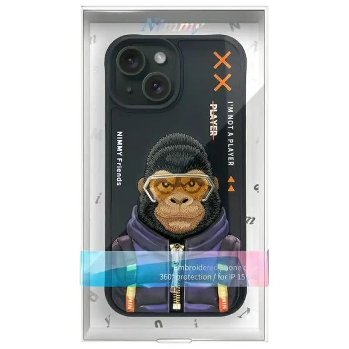 Калъф Nimmy Cool&Cute 2.0 Monkey за iPhone 15 - черен