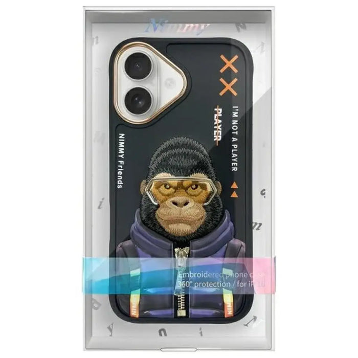 Калъф Nimmy Cool&Cute 2.0 Monkey за iPhone 16 - черен
