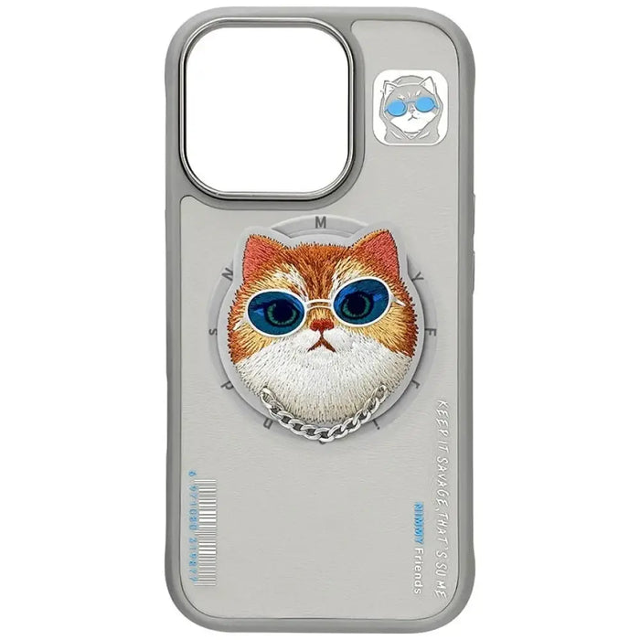 Калъф Nimmy Glasses Cool Cat MagSafe за iPhone 16 Pro - сив