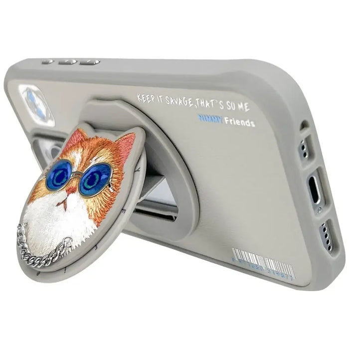 Калъф Nimmy Glasses Cool Cat MagSafe за iPhone 16 Pro - сив