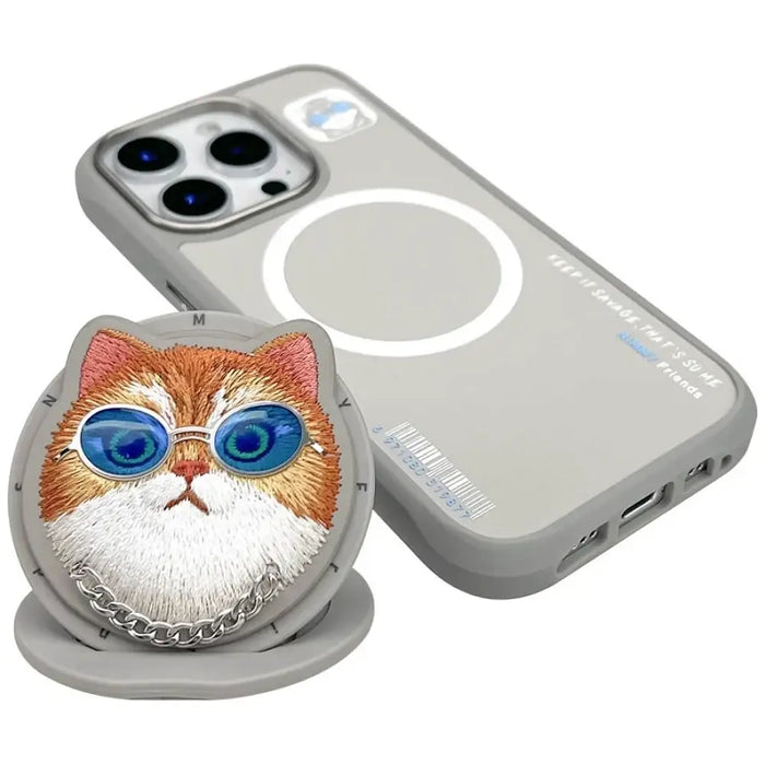 Калъф Nimmy Glasses Cool Cat MagSafe за iPhone 16 Pro - сив