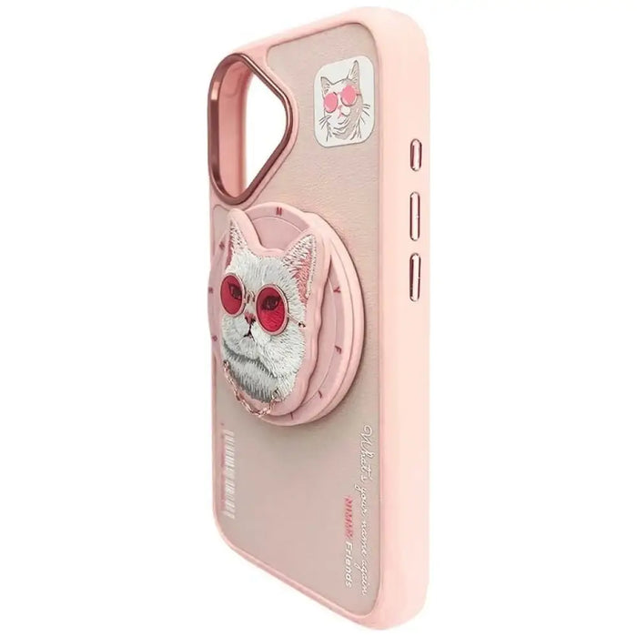 Калъф Nimmy Glasses Cool Cat MagSafe за iPhone 16 - розов