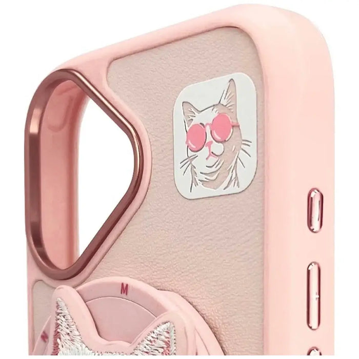 Калъф Nimmy Glasses Cool Cat MagSafe за iPhone 16 - розов