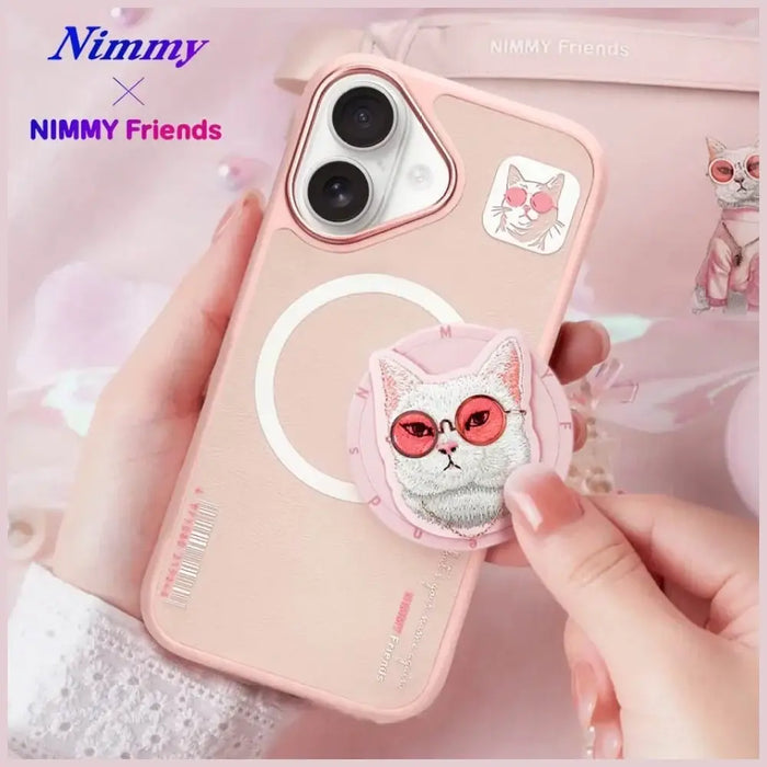 Калъф Nimmy Glasses Cool Cat MagSafe за iPhone 16 - розов