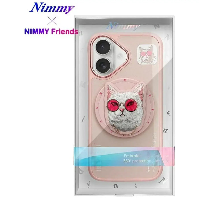 Калъф Nimmy Glasses Cool Cat MagSafe за iPhone 16 - розов