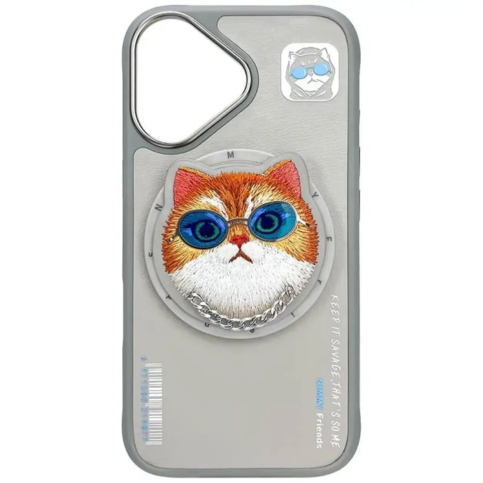 Калъф Nimmy Glasses Cool Cat MagSafe за iPhone 16 - сив