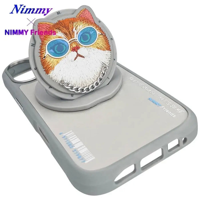 Калъф Nimmy Glasses Cool Cat MagSafe за iPhone 16 - сив