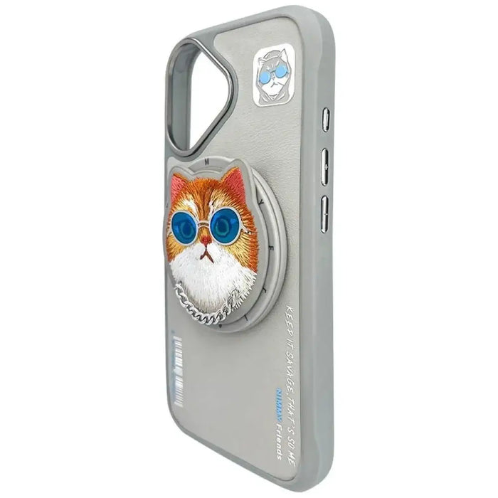 Калъф Nimmy Glasses Cool Cat MagSafe за iPhone 16 - сив