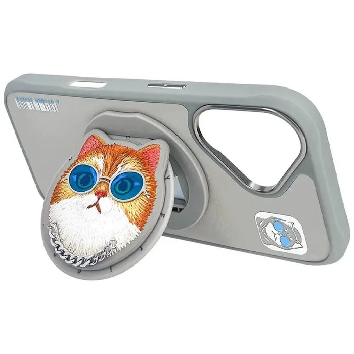 Калъф Nimmy Glasses Cool Cat MagSafe за iPhone 16 - сив