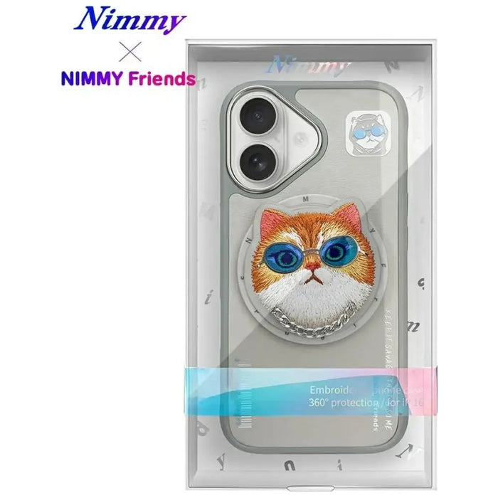 Калъф Nimmy Glasses Cool Cat MagSafe за iPhone 16 - сив