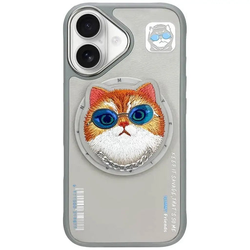 Калъф Nimmy Glasses Cool Cat MagSafe за iPhone 16 - сив