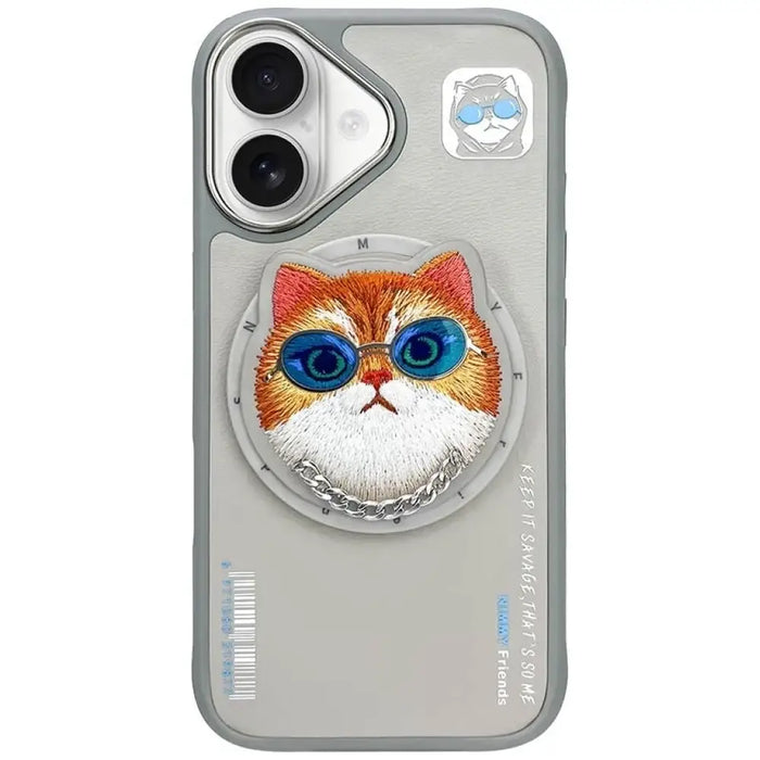 Калъф Nimmy Glasses Cool Cat MagSafe за iPhone 16 - сив