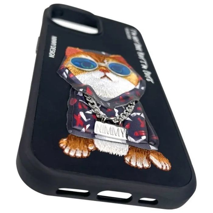 Калъф Nimmy Glasses Cool Cat за iPhone 15 - черен