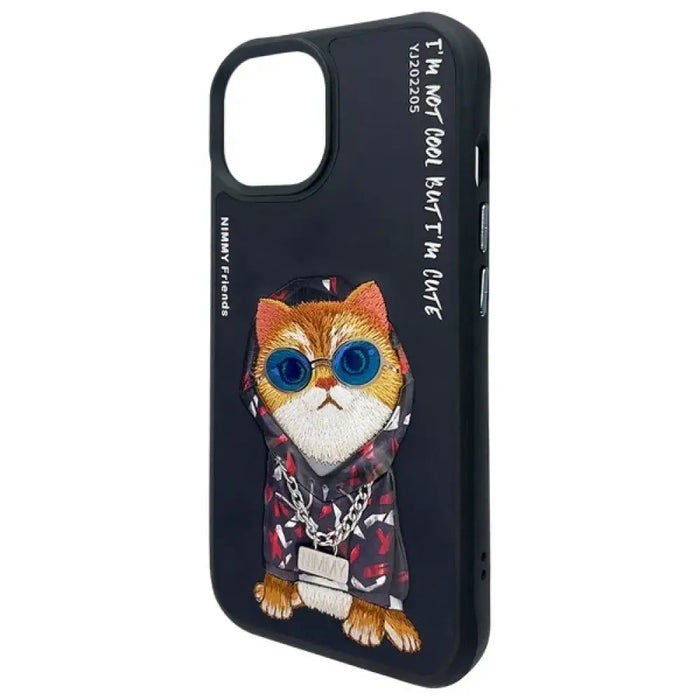 Калъф Nimmy Glasses Cool Cat за iPhone 15 - черен