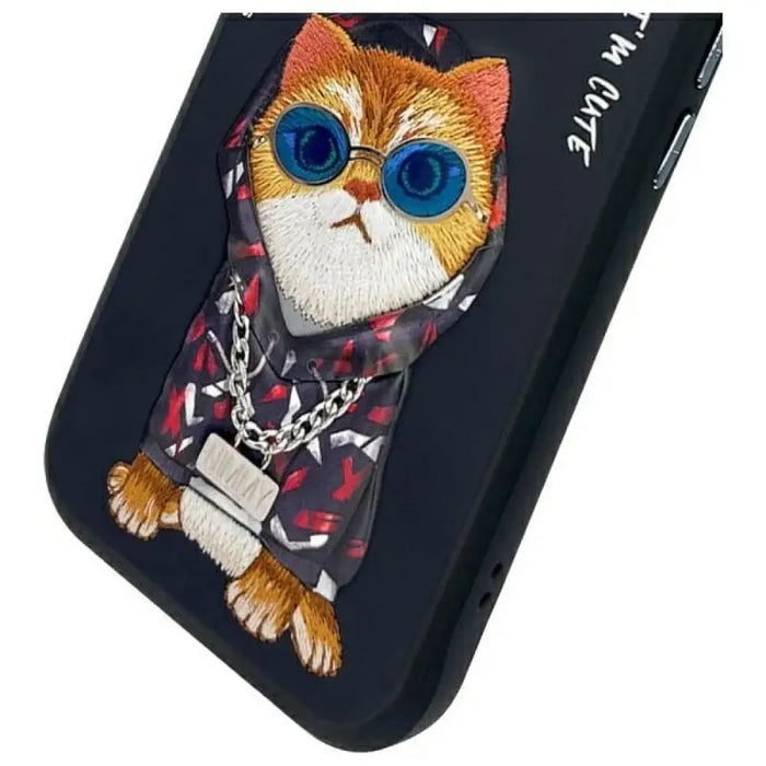 Калъф Nimmy Glasses Cool Cat за iPhone 15 - черен