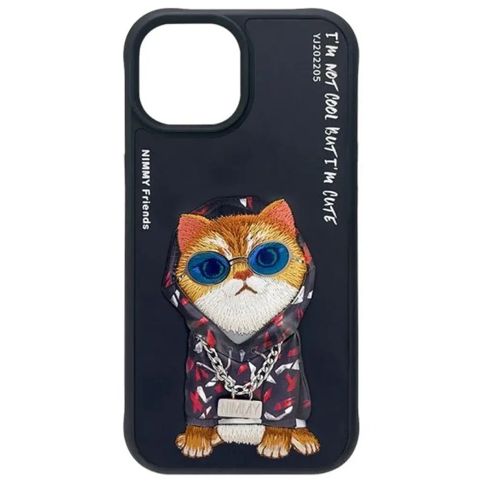 Калъф Nimmy Glasses Cool Cat за iPhone 15 - черен
