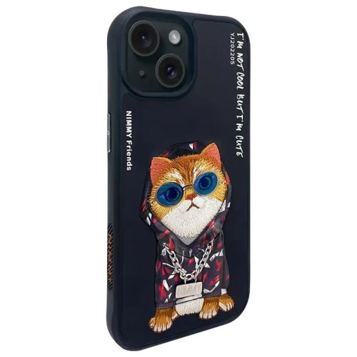 Калъф Nimmy Glasses Cool Cat за iPhone 15 - черен