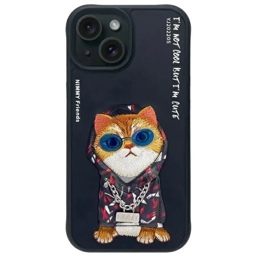 Калъф Nimmy Glasses Cool Cat за iPhone 15 - черен