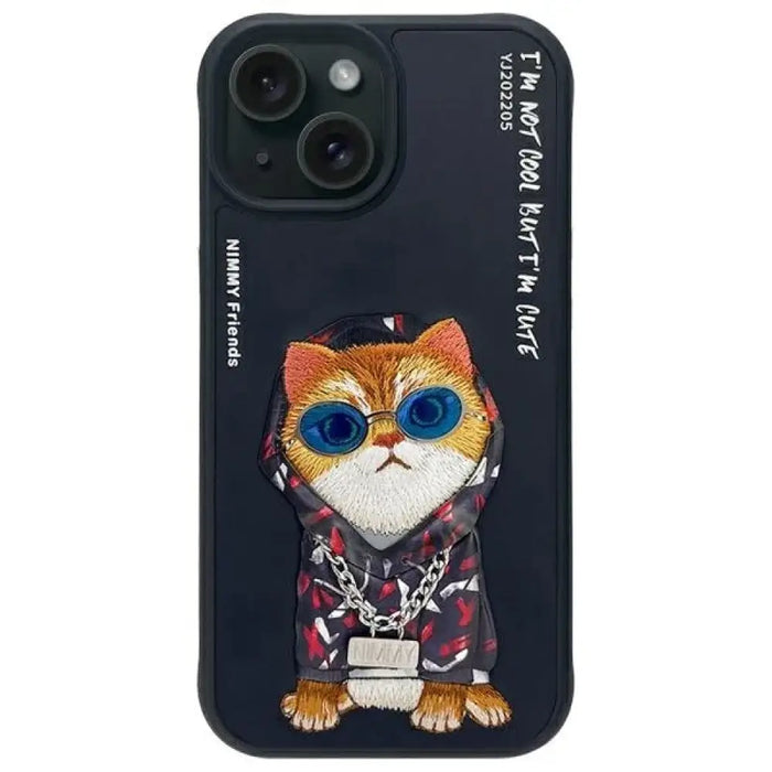 Калъф Nimmy Glasses Cool Cat за iPhone 15 - черен