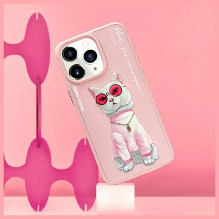 Калъф Nimmy Glasses Cool Cat за iPhone 15 Pro Max - розов