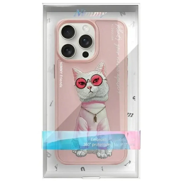 Калъф Nimmy Glasses Cool Cat за iPhone 15 Pro Max - розов