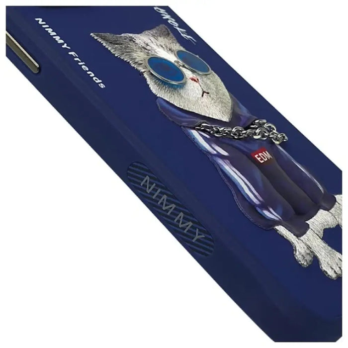 Калъф Nimmy Glasses Cool Cat за iPhone 15 Pro - син