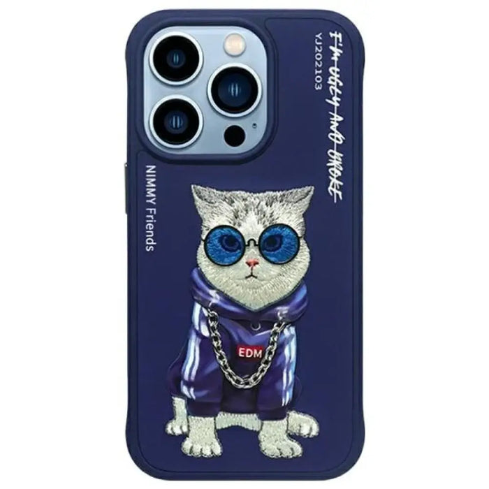 Калъф Nimmy Glasses Cool Cat за iPhone 15 Pro - син