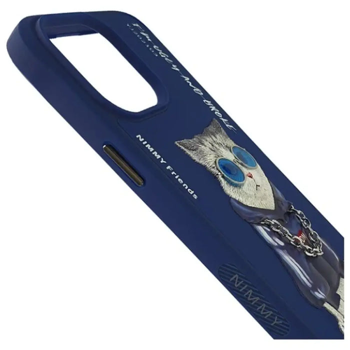 Калъф Nimmy Glasses Cool Cat за iPhone 15 Pro - син