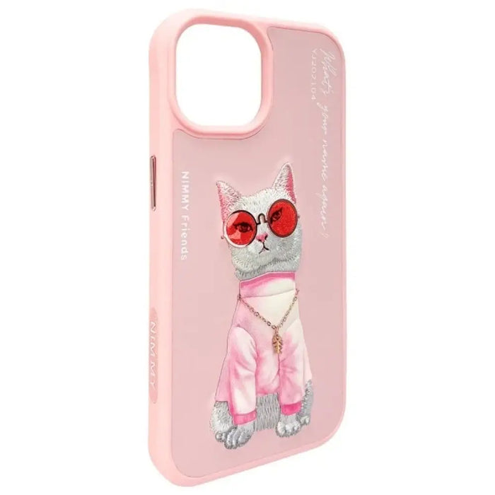 Калъф Nimmy Glasses Cool Cat за iPhone 15 - розов