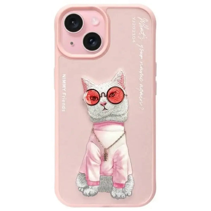 Калъф Nimmy Glasses Cool Cat за iPhone 15 - розов