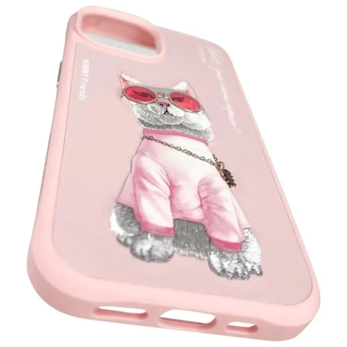 Калъф Nimmy Glasses Cool Cat за iPhone 15 - розов