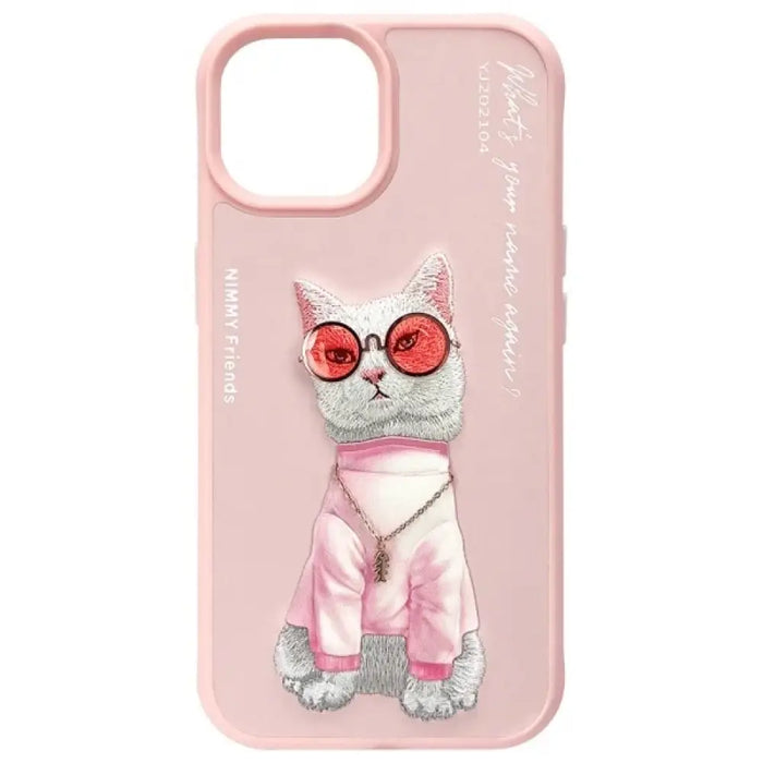 Калъф Nimmy Glasses Cool Cat за iPhone 15 - розов