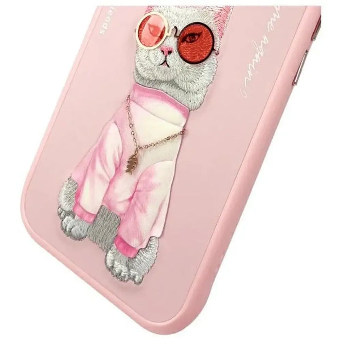 Калъф Nimmy Glasses Cool Cat за iPhone 15 - розов