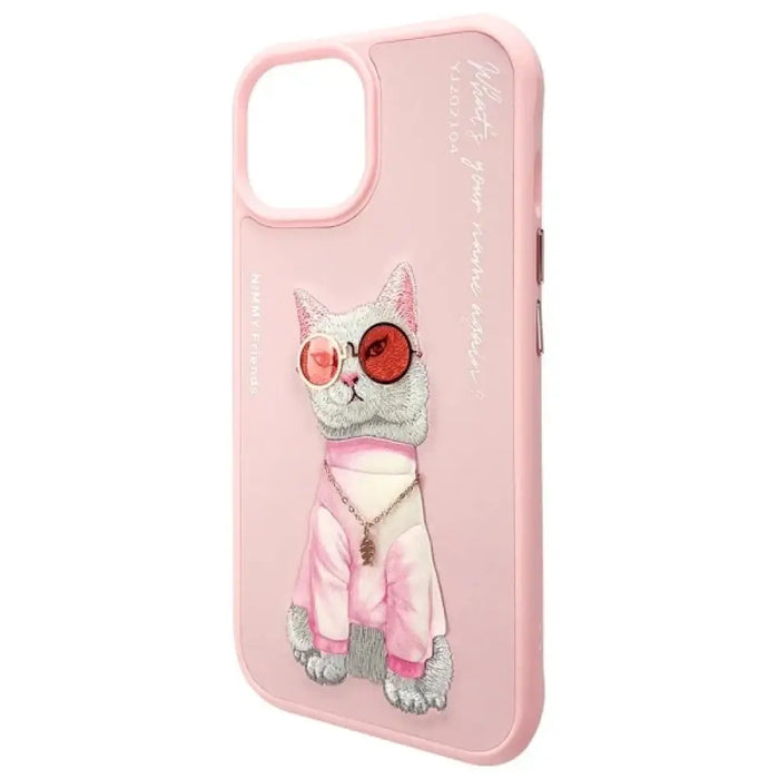 Калъф Nimmy Glasses Cool Cat за iPhone 15 - розов
