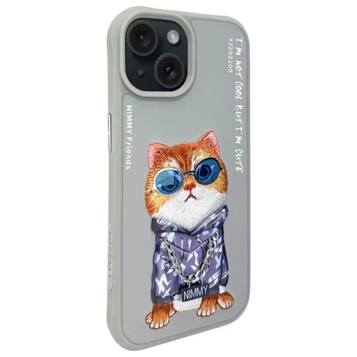 Калъф Nimmy Glasses Cool Cat за iPhone 15 - сив