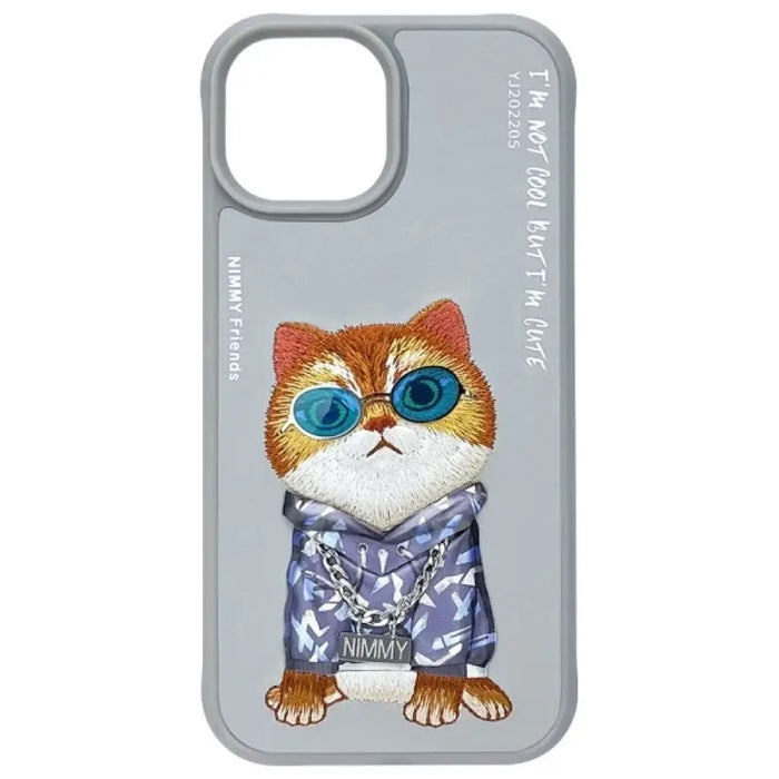 Калъф Nimmy Glasses Cool Cat за iPhone 15 - сив