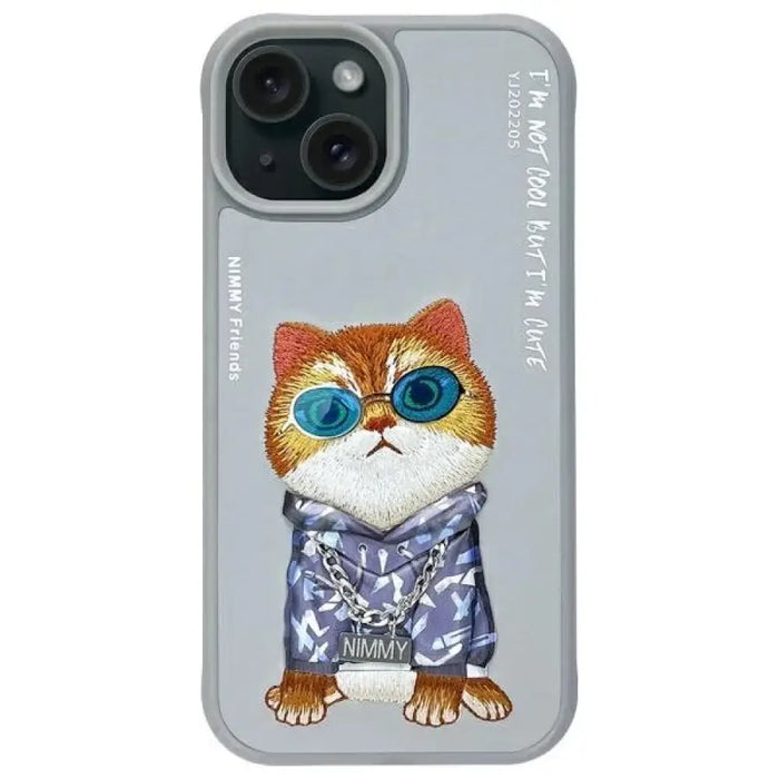 Калъф Nimmy Glasses Cool Cat за iPhone 15 - сив