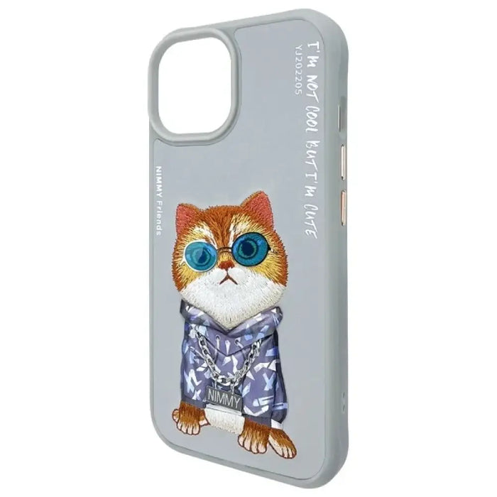 Калъф Nimmy Glasses Cool Cat за iPhone 15 - сив