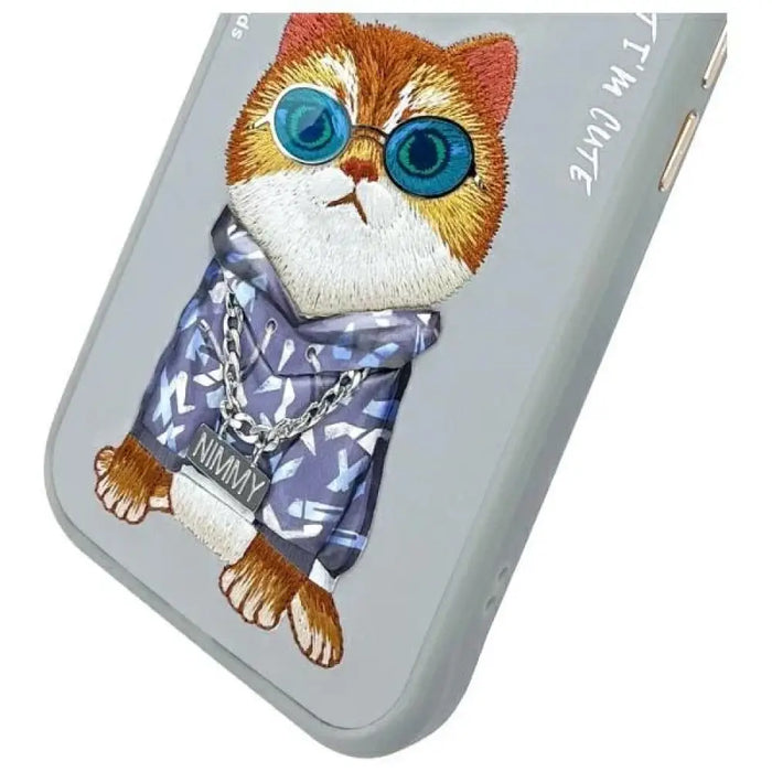 Калъф Nimmy Glasses Cool Cat за iPhone 15 - сив