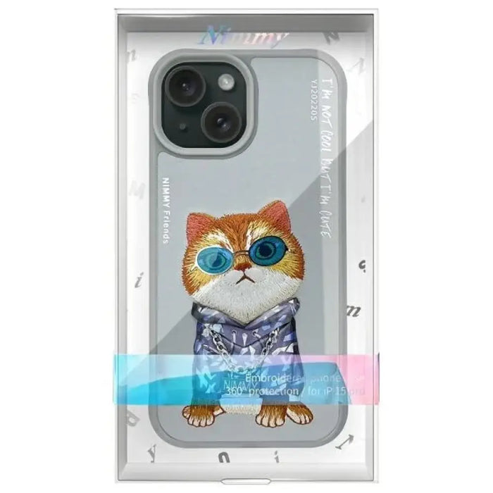 Калъф Nimmy Glasses Cool Cat за iPhone 15 - сив