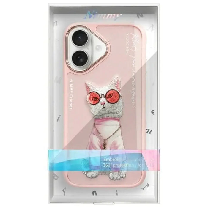 Калъф Nimmy Glasses Cool Cat за iPhone 16 - розов