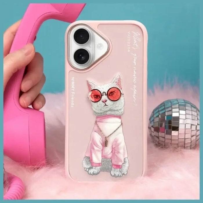 Калъф Nimmy Glasses Cool Cat за iPhone 16 - розов