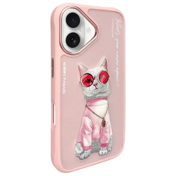 Калъф Nimmy Glasses Cool Cat за iPhone 16 - розов