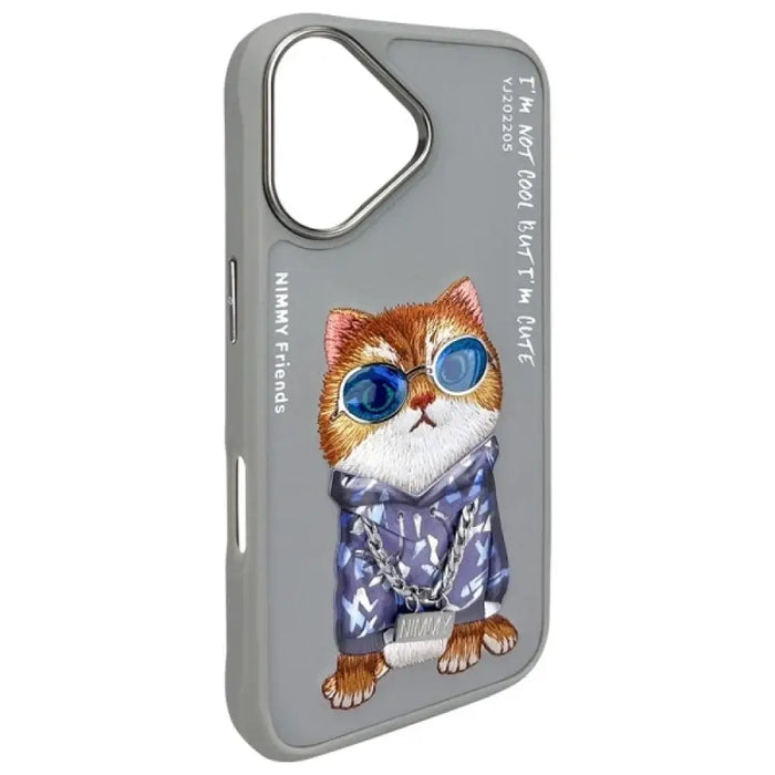 Калъф Nimmy Glasses Cool Cat за iPhone 16 - сив