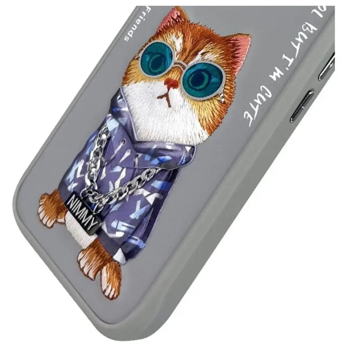 Калъф Nimmy Glasses Cool Cat за iPhone 16 - сив