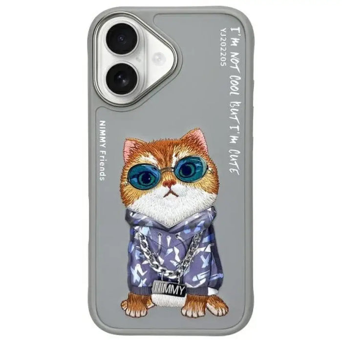 Калъф Nimmy Glasses Cool Cat за iPhone 16 - сив