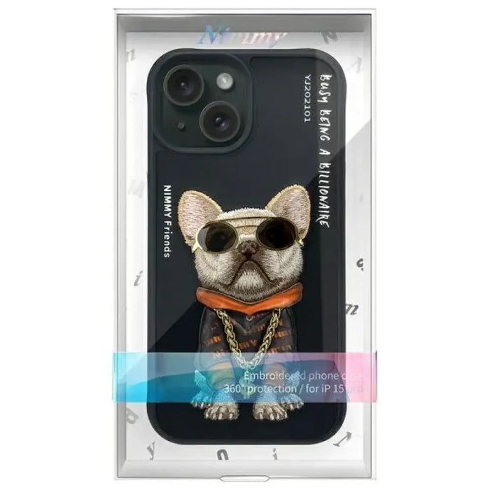 Калъф Nimmy Glasses Cool Dog за iPhone 15 - черен