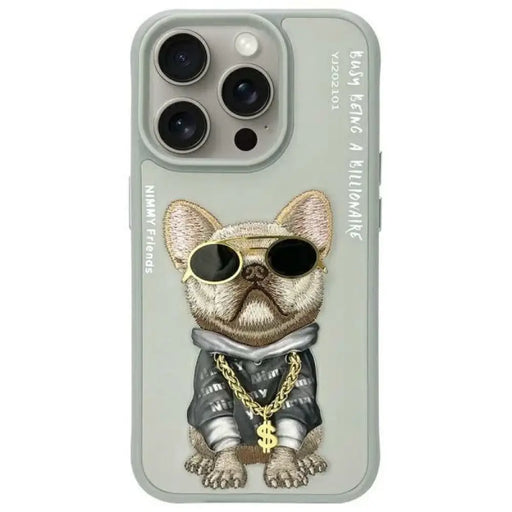Калъф Nimmy Glasses Cool Dog за iPhone 15 Pro - сив